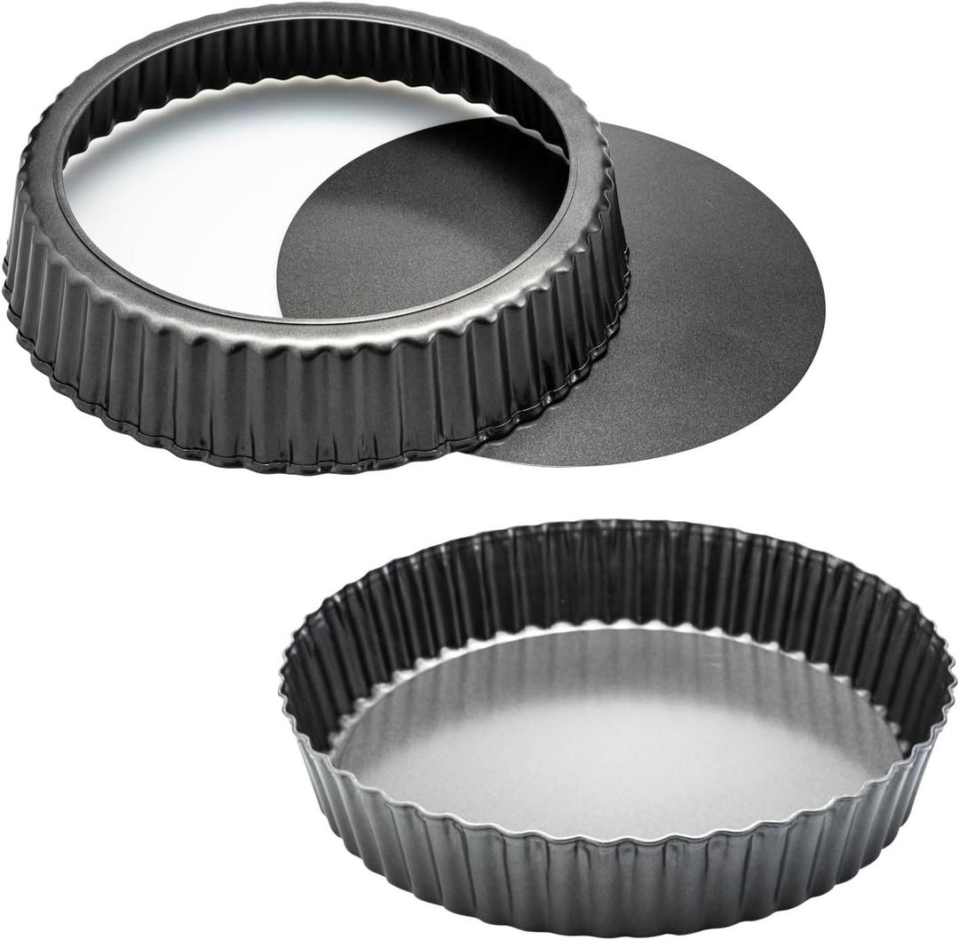 11 x 2 Inches Deep Dish Tart Pan Set of 2, Nonstick Tall Tart Quiche Pan, Carbon Steel Deep-dish Pie Pan with Removable Loose Bottom for Baking Thanksgiving Christmas