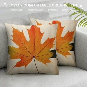 Fall Décor Throw Pillow Covers for Home Thanksgiving Autumn Kitchen Decoration Couch Cushion, Outside Outdoor Harvest Decorative Maple Leaves  4Pcs 17x17 In