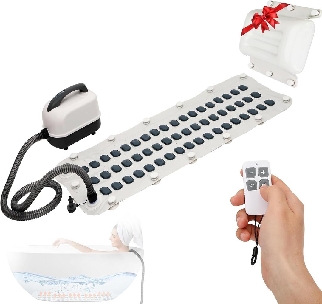 Portable Spa Bubble Bath Massager, Bathtub Massager Spa Jet Mat - Remote Control Can Adjust Massage Intensity in 6 Levels, with Electric Pump, Inflatable Pillow, Enjoy a Full Body Massage