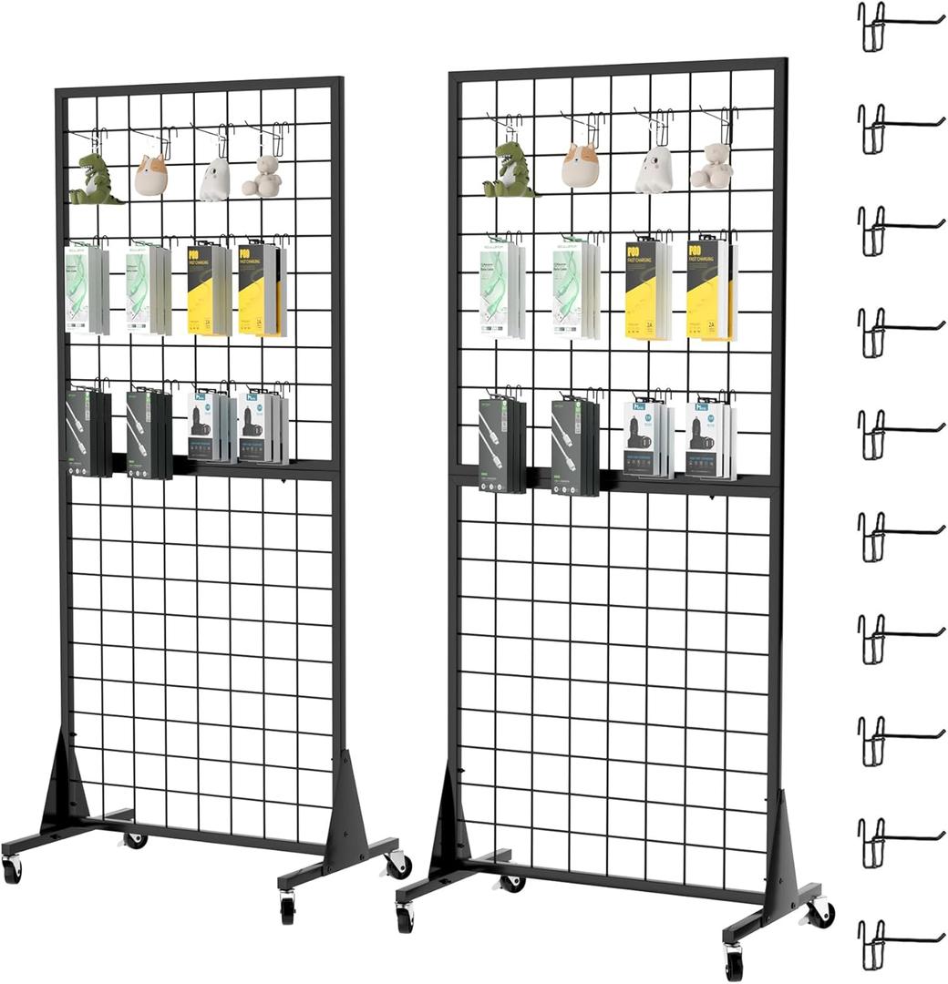2-Pack 2'x5.5' Ft Grid wall Panel Display Stands 2'x5.5' Ft, Heavy Duty Floor Standing Retail Display Rack with Triangle Base for Retail Art Show