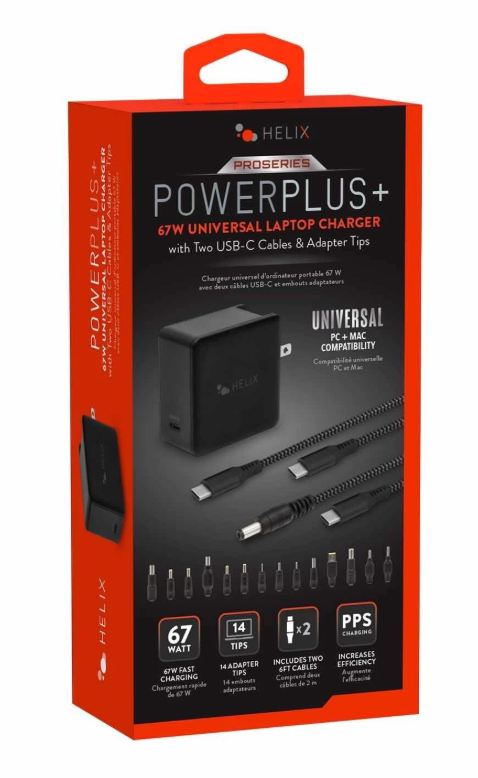 Helix 65W Universal USB-C Laptop Charger Power Adapter (ETHNBC65U) Black