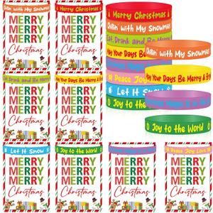 Cunno 24 Sets Christmas Silicone Bracelets Bulk Xmas Party Favors Stocking Stuffers Rubber Wristbands with Gift Greeting Cards Merry Christmas Bracelets Gifts for Party Decoration Supplies