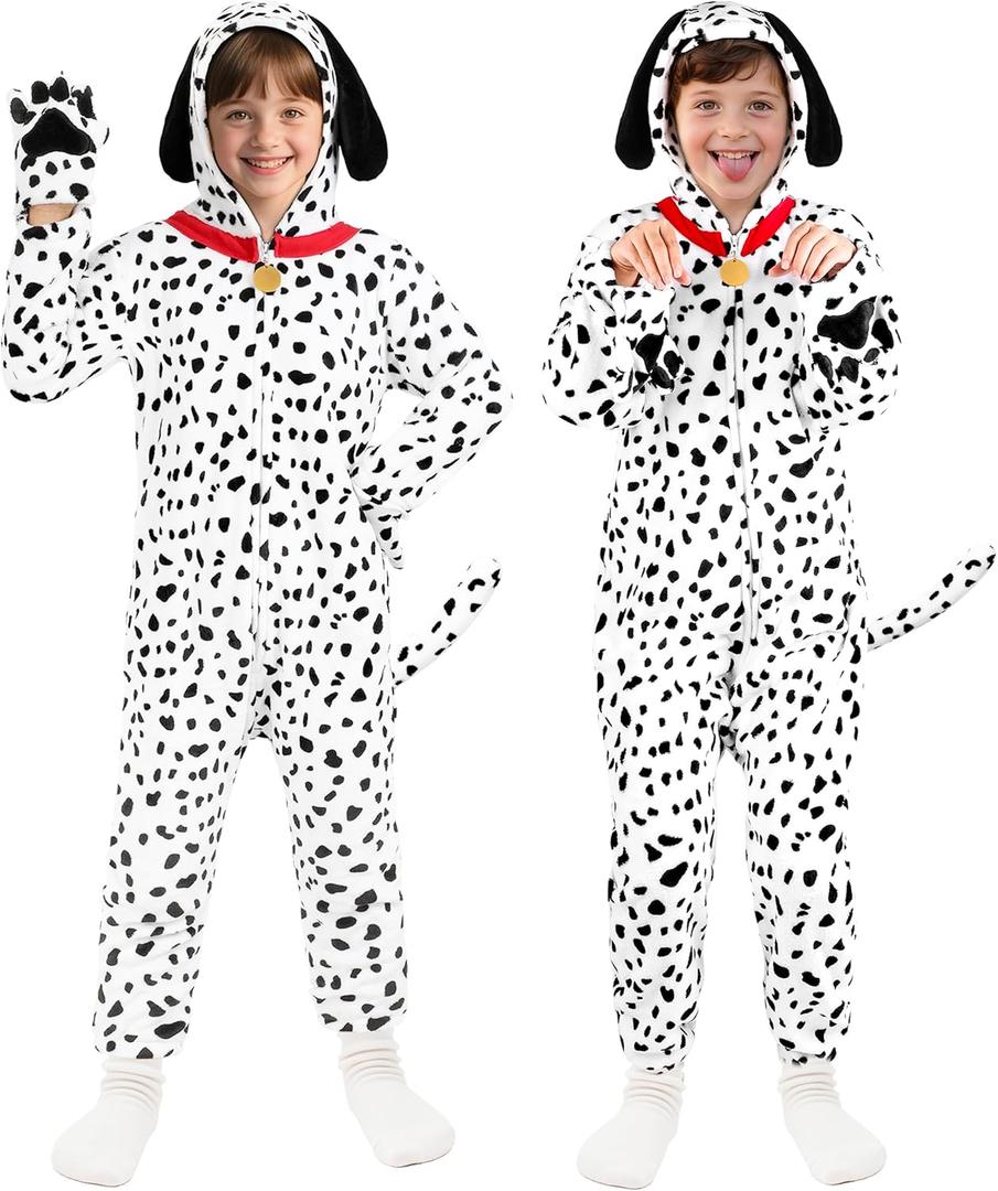 Joycover Cat Costume for Girls, Black Kids Dress Up, Halloween Costumes for Kids Aged 5-10 (M(7-8Y), Dalmatian)