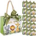 TaoBary 40 Pack 5.5''x 2.5''x4.7'' Small Jungle Safari Gift Bags with Handles Mini Paper Woodland Animal Thank You Gift Bag Bulk with Bow Ribbon for Baby Shower Boy Girl Birthday Party Supplies