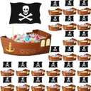 Jingmore 24 Pcs Theme Party Decorations Set Disposable Paper Food Serving Tray Boats Tray with Bamboo Sticks for Concession Food Carnivals Tropical Aloha Gasparill Pirate Party Supplies(Pirate)