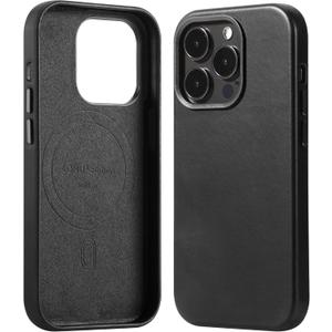 LONLI Edition | Italian Leather - for iPhone 15 Pro Max - Premium Italian Full Grain Leather Phone Case - Develop Unique Patina - Black Ink