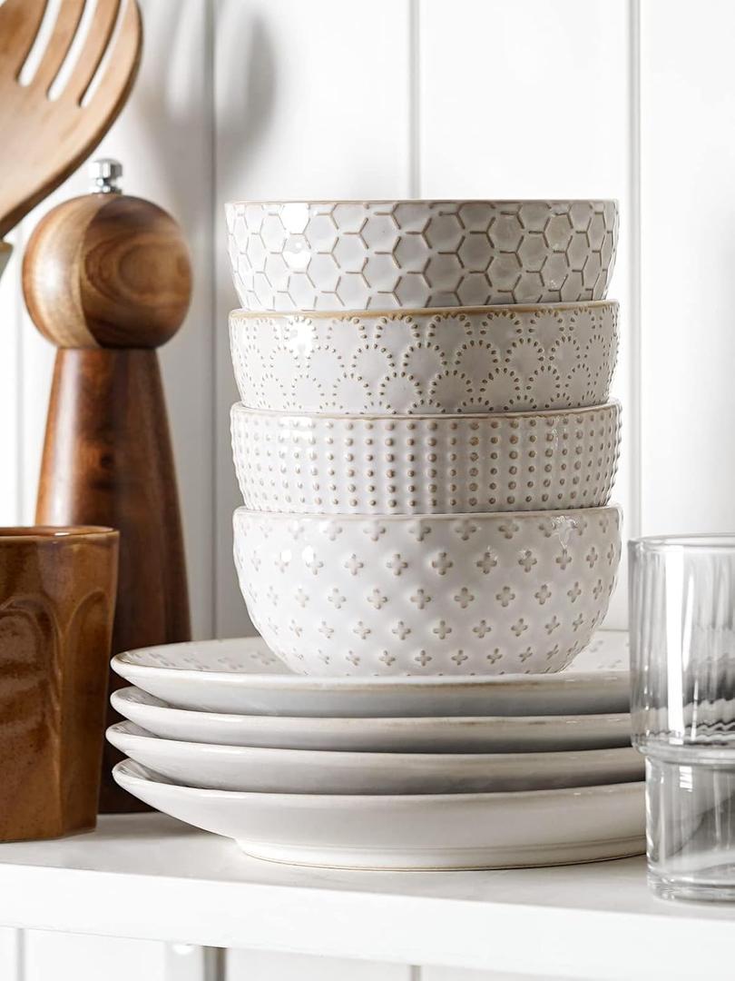 LE TAUCI 4.5 Inch Small Bowls Set of 8 +10 Inch Dinner Plates Set of 8, Arctic White