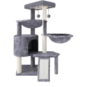 Xin Three Layer Cat Tree with Cat Condo and Two Hammocks,Grey