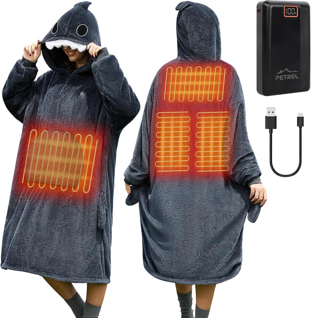Wearable Heated Blanket Hoodie with 16000 mAh Battery,Cordless Heating Throw,Electric Shawl Robe with Sleeves,Gift for Family