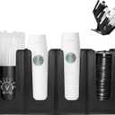 Cup Holder Lid Dispenser with Straw Organizer,Disposable Coffee Cup Dispenser,Cup Storage Organizer for Breakroom Countertop Coffee Station Bar Restaurant