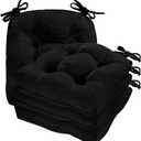 Cozyide Chair Cushions for Dining Chairs, 17" x 17" Non-Slip Kitchen Chair Pads with Adjustable Ties, Indoor Chair Cushions for Dining Room, Black (Pack of 4)