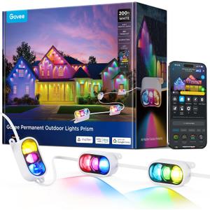 Govee Permanent Outdoor Lights Prism, 200ft with 72 Triple-Color Lighting Heads, 100+ Scene Modes, Up to 60lm for Outdoor Decor, IP68 Waterproof, Works with Alexa, Google Assistant & Matter, White