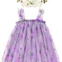 GRNSHTS Toddler Baby Girl Tutu Dress Sleeveless Floral Print Tulle Dress Little Girl Princess Dresses with Flower Headband (3-6 Months, Purple)