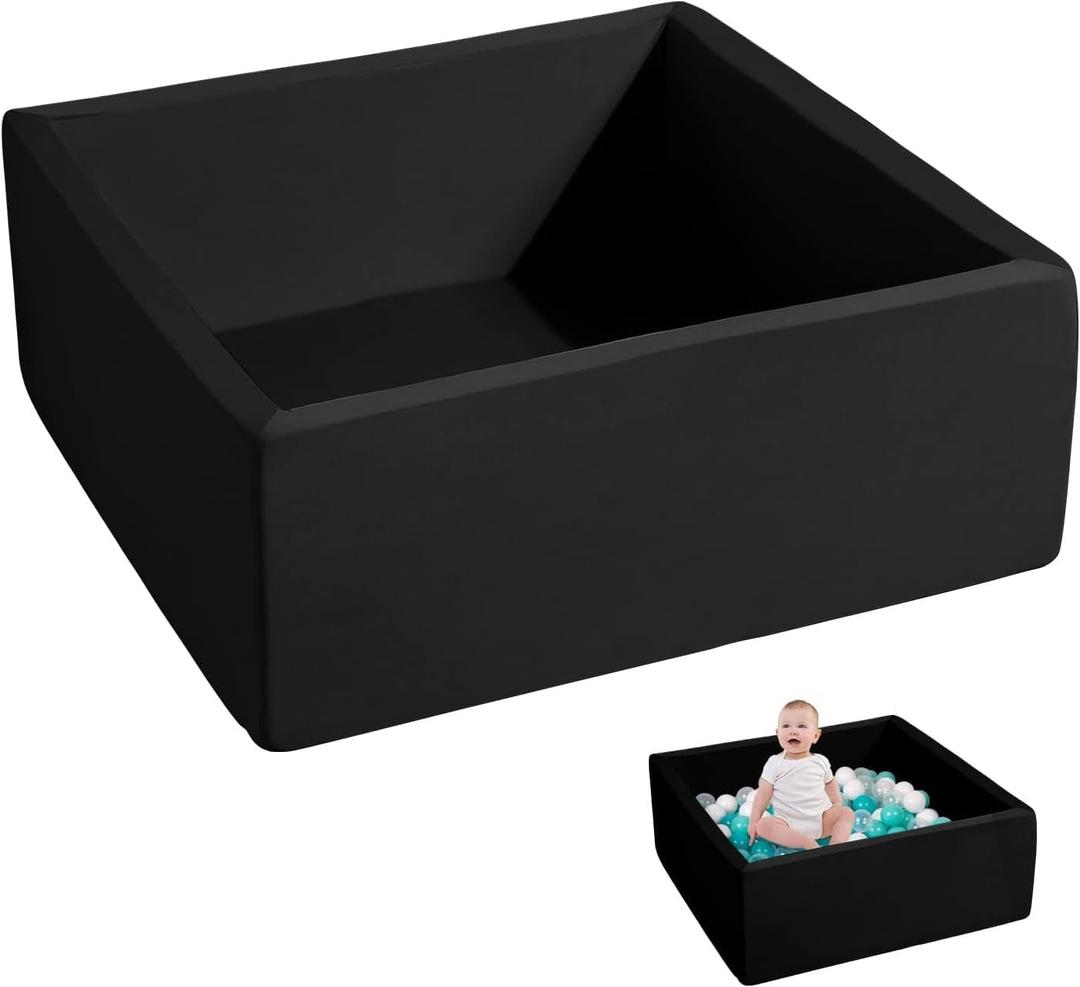Foam Ball Pits for Toddlers Kids Square Soft Ball Pits Ideal Gift Play Toy for Children Kiddie Pools - Black (90cm)