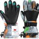 Ski Gloves, Waterproof and Breathable Snow Gloves for Cold Weather, Men & Women Boys and Girls (02 Black orange)