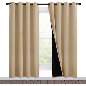 NICETOWN Living Room Completely Shaded Draperies, Privacy Protection & Noise Reducing Ring Top Drapes, Black Lined Insulated Window Treatment Curtain Panels(Biscotti Beige, 2 Pieces, W55 x L78)