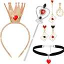 Queen Costume Accessories, Red Heart Queen Costume Set with Crown Headband Wand Choker Necklace Earrings for Women