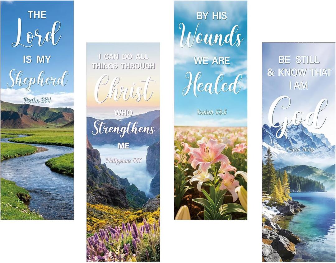 4 Pcs Church Banners for Sanctuary, Christian Bible Scripture Portation Banner Background for Church Decorations, Inspirational Religious Hanging Banners for Holiday School Decor