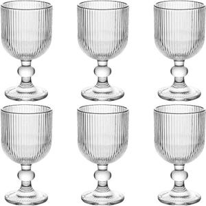 Vintage Glassware Water Goblets Drinking Clear Wine Glasses set of 6 Embossed Drinkware Stemware 13 oz for Wedding Party Bar Christmas