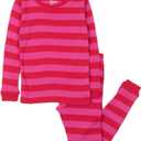 Leveret Kids Pajamas Boys & Girls Striped 2 Piece Pajama Set 100% Cotton (Size 2-14 Years) (Red/Pink)