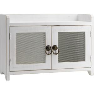 COLLECTIVE HOME - Storage Cabinet, Mini Countertop Cabinet, Wood Organizer for Kitchen Living Room Bedroom Bathroom Office with Magnetic Door, 14.5 x 6.5 x 10 (White, Wire Netting)