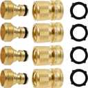 Hourleey Garden Hose Quick Connector, Solid Brass 3/4 Inch GHT Thread Garden Quick Connect Kit, Male and Female No-Leak Water Hose Fittings (4 Set)
