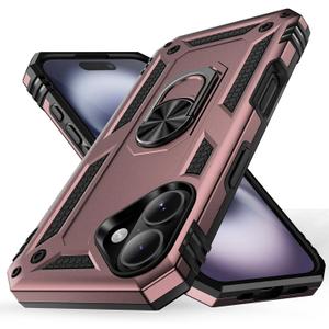 Korecase for iPhone 16 Plus Phone Case Women with Ring Stand,Heavy Duty Shockproof Case for iPhone 16 Plus Military Grade Drop Protection Rose Gold