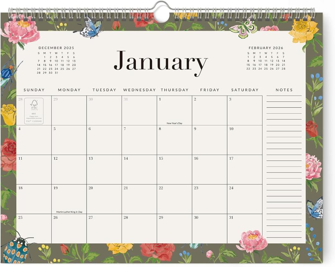 4 x Jotsome Wall Calendar 2026, 14.2"x11.2" Monthly Calendar From Now To December 2026, Bleed-Proof Paper Calendar with Notes For Home and Office, Easy Organizing(Florals)