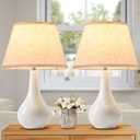 19" Ceramic Table Lamps Set of 2 - Table Lamps for Living Room, Modern Bedside Nightstand Lamp for Bedroom, White Desk Lamp for End Table Home Decor Gifts for Women Mom Oatmeal