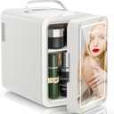 KEENSTAR Mini Skincare Fridge (6L/8 Can) with Dimmable LED Mirror, Cooler & Warmer for Bedroom, Cosmetics, Office, Dorm and Car, Portable Personal Refrigerator for Cosmetics, Skincare and Food, White