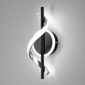 LED Wall Sconces Indoor, 12W LED Wall Mount Lights, Modern Spiral Wall Lamp, 6000K Cold Light Fixture for Stairs, Living Room, Bedroom, Aisle, Hallway (Cold White, Black) (1Pack,Hard-Wired)