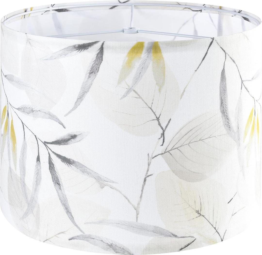 Printing Leaf Lamp Shade Medium Drum Table Lampshade, 13" Top x 13" Bottom x 10" High(Spider), Ideal for Livingroom, Bedroom, Floor Lamps, Modern Linen Lamp Shades Decor, Assembly Required, By GO&SO