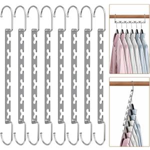 Space Saving Hangers for Clothes 8 Pack, Stainless Steel Sturdy Metal Hanger, Hangers Closet Organizers and Storage, Retractable Design, Edges Smooth