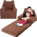Kids Sofa, Sherpa Couch with Tri-Layer Foam Cushions, Comfy Seating for Kids Age 3–6 Years, Brown (Medium)