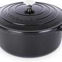 Cast Iron Dutch Oven with Lid – Non-Stick Ovenproof Enamelled Casserole Pot – Sturdy Dutch Oven Cookware – Black, 7.3-Quart, 30cm – by Nuovva