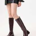 Shoe'N Tale Women's Knee High Boots Chunky Low Heel Pointed Toe Winter Shoes with Side Zipper (7.5)