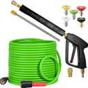 YAMATIC Pressure Washer Gun and Hose, 50 FT Flexible Hose with Stainless Steel Extension Power Washer Wand, 3/8" Swivel Quick Connect & M22-14mm Adapter Replacement for Ryobi Simpson Honda (Green)