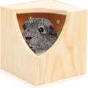 Wood Chinchilla House, 6.5 x 6.5 x 6.5 Inch Square Small Animal Hideout Hut for Indoor Bunnies Guinea Pig Hamster Gerbil Cage Accessories