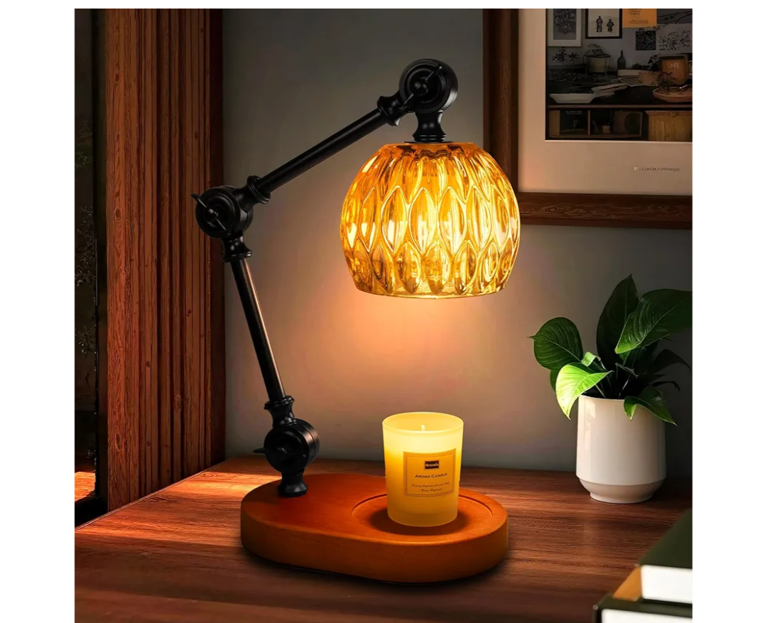Candle Warmer Lamp, Dimmable Wax Melting Warmer with Adjustable Height, Bedroom Living Room Home Decor, Birthday Relaxation Gifts for Women (Amber, Wave)