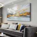 Glvzygy Modern Abstract Wall Art Wall Decor Greyish White Gold and Blue Abstract Wall Art Canvas Abstract Wall Art for Living Room Bedroom Dining Room Home Office Decor 20"x40"