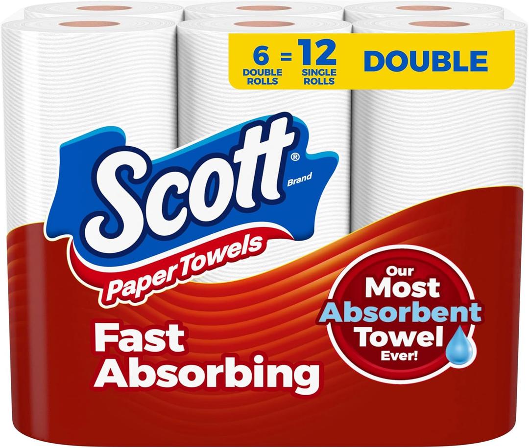 Scott Paper Towels, Choose-A-Sheet, 6 Double Rolls = 12 Regular Rolls (100 Sheets Per Roll) (White)