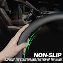 LKWLIKEI Nappa Premium Leather Car Steering Wheel Cover, Non-Slip, Breathable, Universal 15 inches, Black