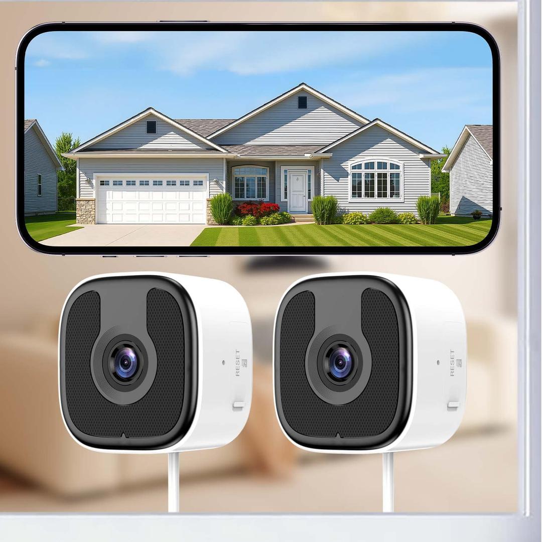 2 Pack 3MP 2K Window Camera2.4Ghz & 5Ghz WiFi Wireless Indoor & Outdoor Cameras for Home Security with Enhanced Color Night Vision,Mounting Sticker,Person & Motion Detection