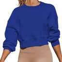 Women's Long Sleeve Round Neck Cropped Sweatshirts Cute Loose Fit Pullover Tops (XX-Large, Blue)