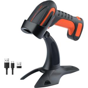 Tera Pro (Extreme Performance) Industrial Wireless Barcode Scanner 2D QR 1D Bar Code Reader 2.4G Wireless 2500mAh Compatible with Bluetooth Drop Resistant for Windows Mac Android iOS Model 8100 Orange