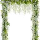 Lvydec Wisteria Artificial Flowers Garland, 4Pcs Total 28.8ft White Artificial Wisteria Vine Silk Hanging Flower for Home Garden Outdoor Ceremony Wedding Arch Floral Decor (White,green)