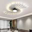 JAYMP 50.4" Ceiling Light Modern Flower Shape Ceiling Lamp for Living Room Dining Room Flush Mount Metal Acrylic Sputnik Firework Petal LED Lighting Fixture (Matte Black, 42+1 Lights)