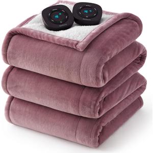 Bedsure Electric Blanket Queen Size - Dual Control Heated Blanket Queen, Fast Heating with 10 Time Settings & 10 Heat Settings, Warm Gifts for Women Grandma (84x90 inches, Pink)