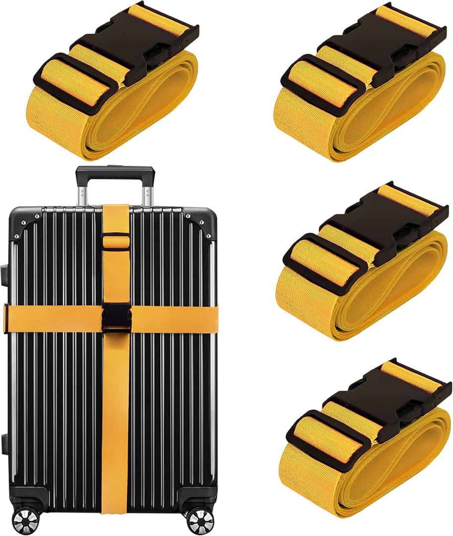 Luggage Straps for Suitcases TSA Approved Travel Belt 4 Pack by Chelmon (Yellow)