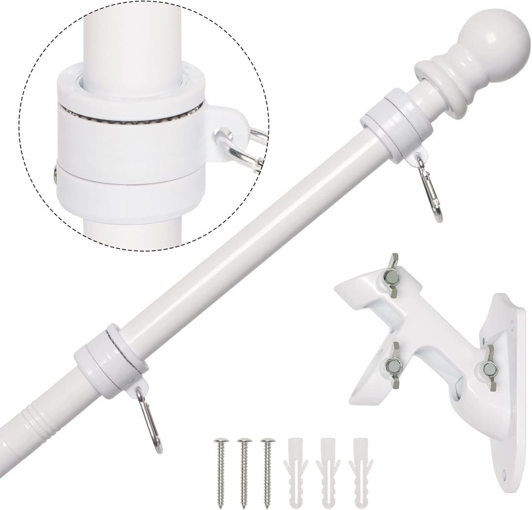 NELXINJO 6FT Stainless Steel Flag Pole Kit with Bracket for Outside House | Outdoor Mounting for 3x5 American Flag (Without Flag, White)